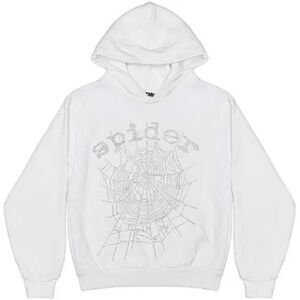 Sp5der Hoodie White Rhinestone | Size (M) Medium